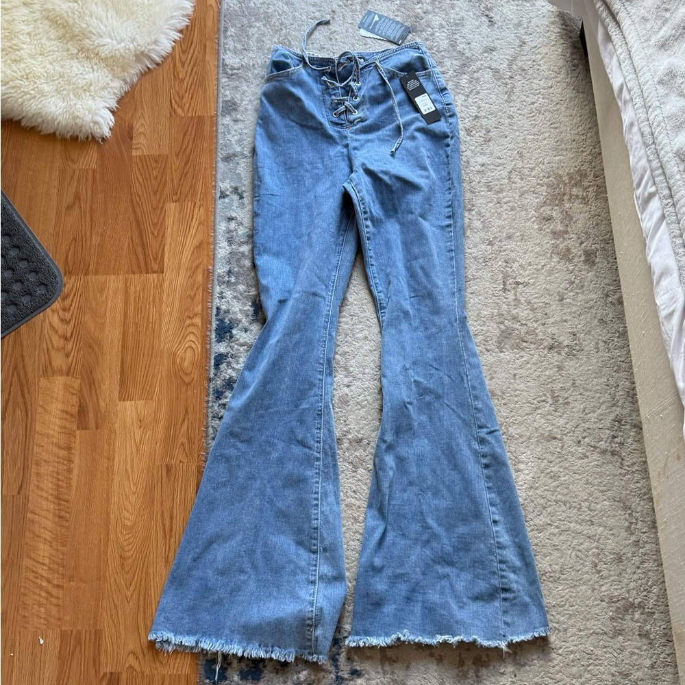 Fashion Nova Laguna Beach Lace-Up Flare Jeans - Size 1